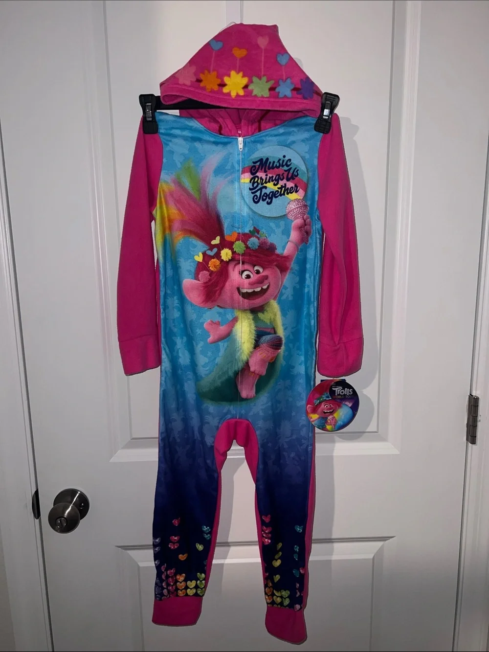 Trolls Pink, Blue & Purple Hooded One-Piece Footie Pajamas Trolls